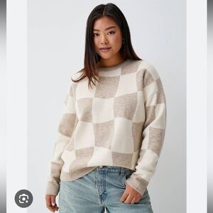 Twik Women's Checkered Sweater - Cream and Tan